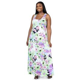 Plus Size 24/7 Comfort Apparel Floral Scoop Neck Maxi Dress