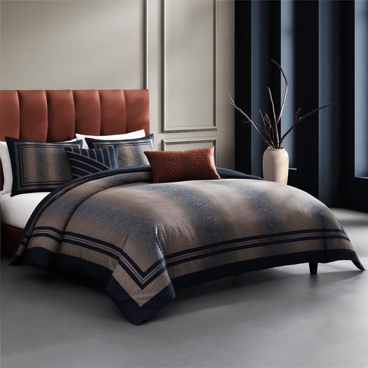Bebejan Dark Blue Animal Prints 5pc. Reversible Comforter Set