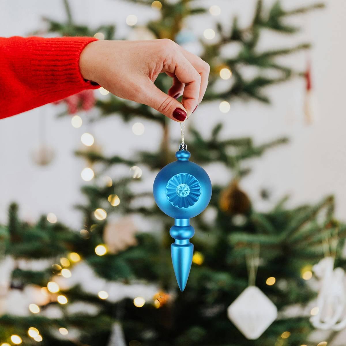 DAK 4ct. Turquoise Shatterproof Retro Reflect Christmas Ornaments