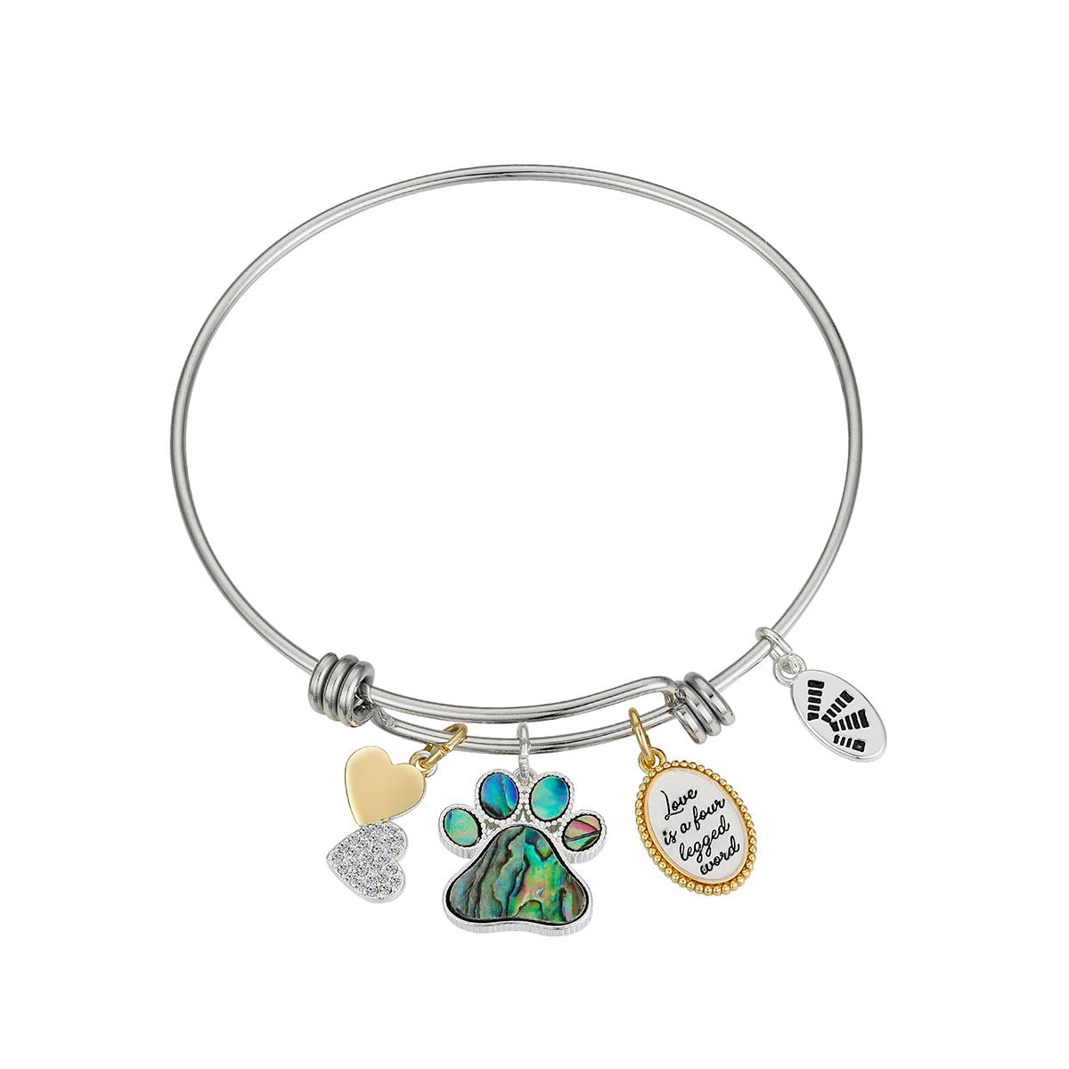 Shine Love is a Four Legged Word Paw Heart Bangle Bracelet