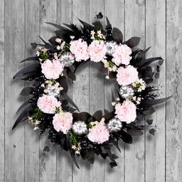 National Tree 26in. Pretty Morbid Pink Carnation Halloween Wreath