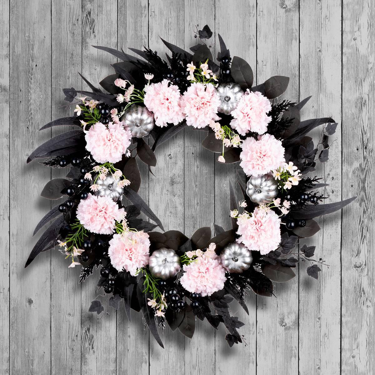 National Tree 26in. Pretty Morbid Pink Carnation Halloween Wreath