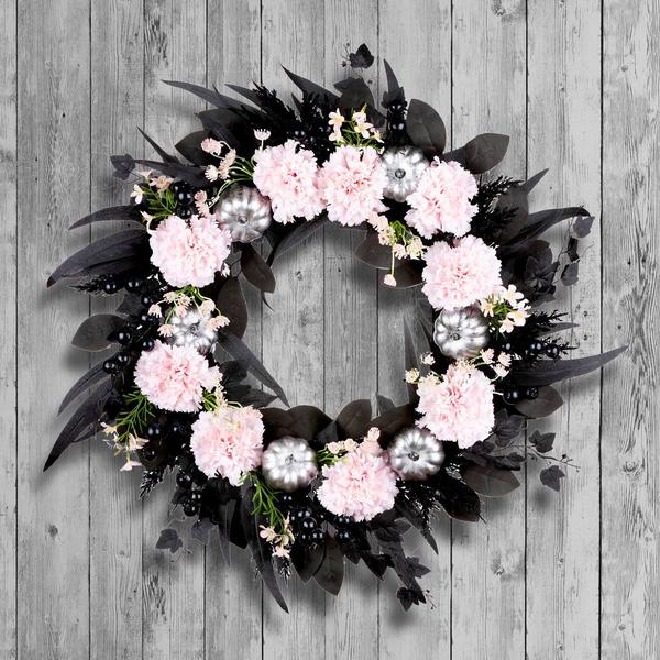 National Tree 26in. Pretty Morbid Pink Carnation Halloween Wreath