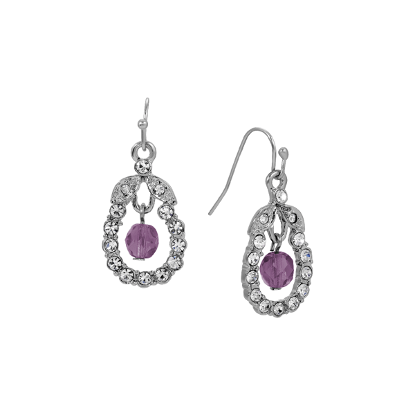 1928 Purple Bead Crystal Loop Drop Earring - image 