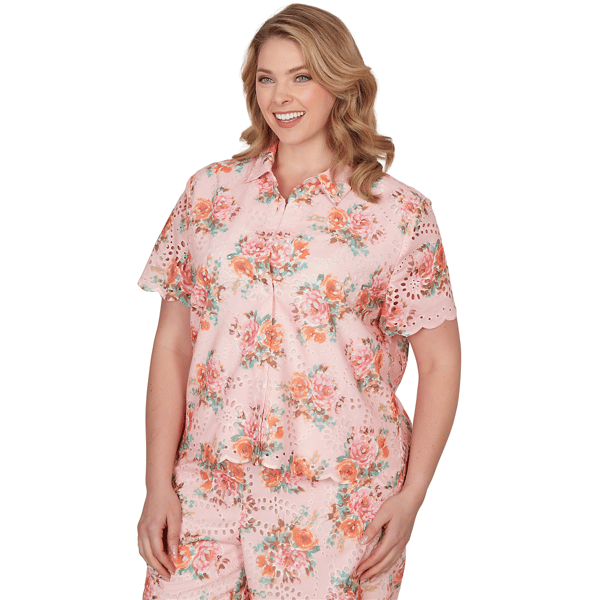 Plus Size Ruby Rd. Renaissance Romance Scallop Floral Blouse