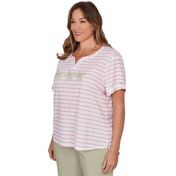 Plus Size Hearts of Palm Bloom Service Tropical Stripe Blouse
