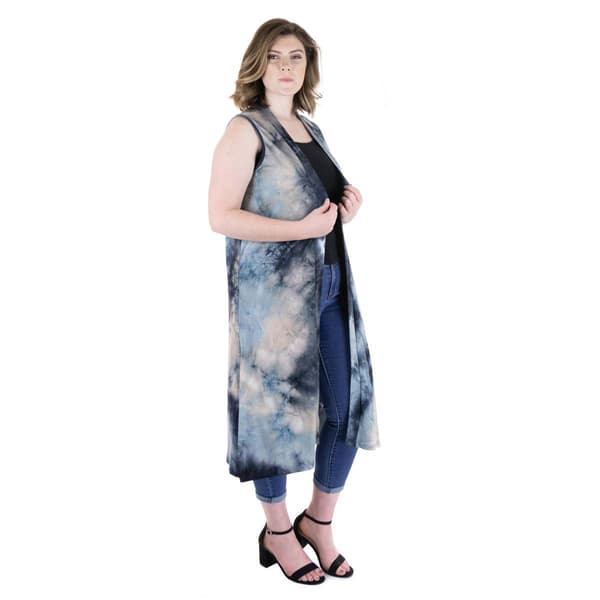 Plus Size 24/7 Comfort Apparel Tie Dye Sleeveless Cardigan Vest