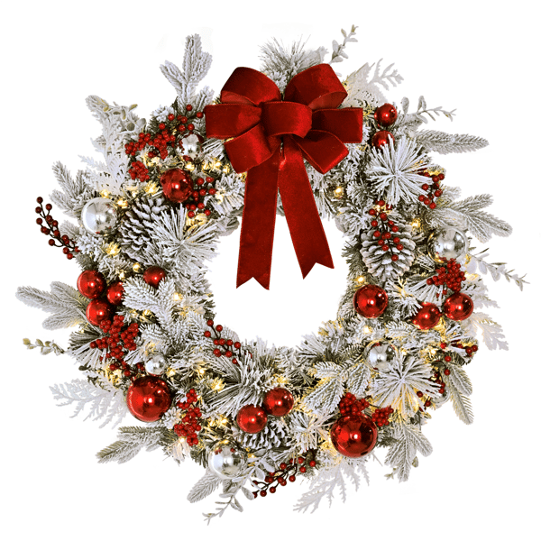 Puleo International 32in. LED Adorned Flocked Artificial Wreath