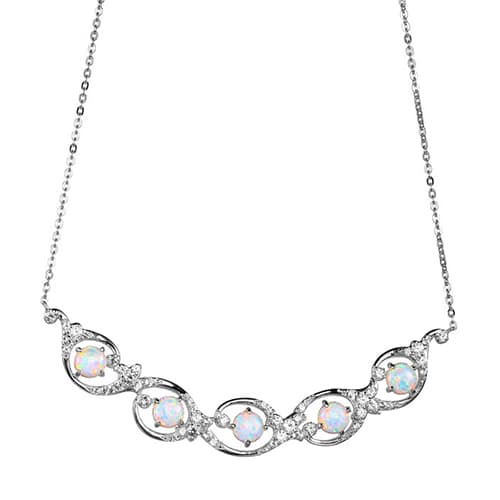 Simulated Opal & CZ Bar Collar Necklace