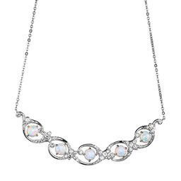 Simulated Opal & Cubic Zirconia Bar Collar Necklace
