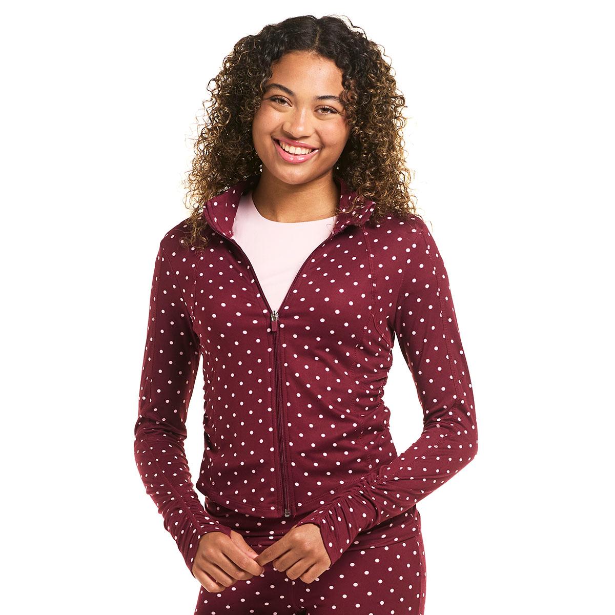 Juniors No Comment Polka Dot Fleece Zip Up Jacket