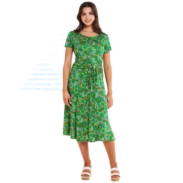 Womens Tiffany & Grey Short Sleeve Floral Dress-Kelly/Pink - image 