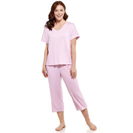 Womens Laura Ashley&#40;R&#41; Short Sleeve Knitted Stripe Capri Pajama Set