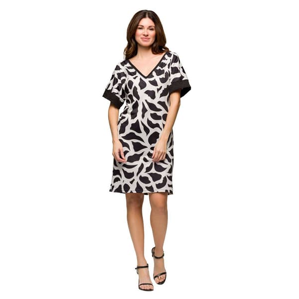 Womens 24/7Comfort Apparel Black/White Knee Length T-Shirt Dress