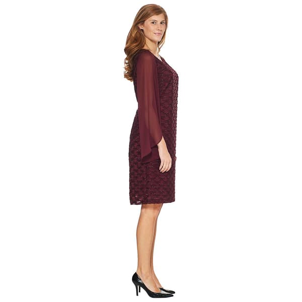 Womens Connected Apparel Chiffon Sleeve Eyelash Sheath Dress