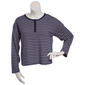 Juniors Pink Rose Long Sleeve Oversized Stripe Button Henley Top - image 1