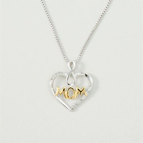 Marsala Diamond Mom Heart Two Tone Pendant Necklace - image 