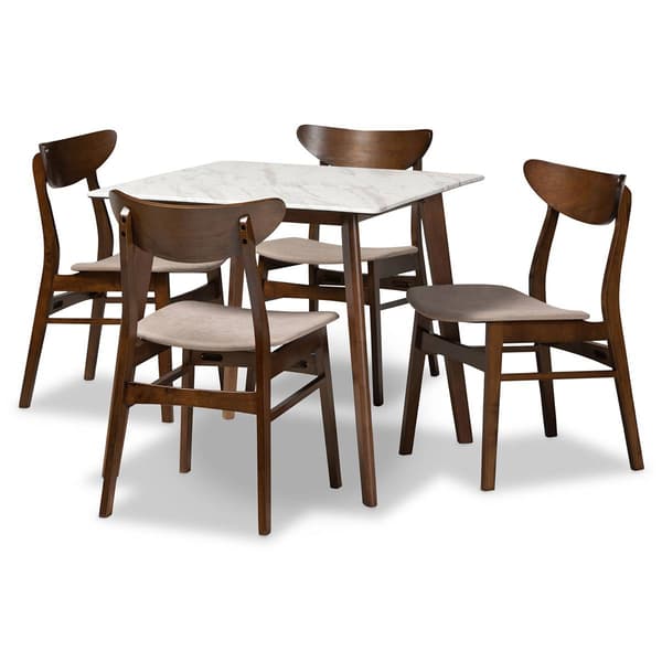 Baxton Studio Paras Light Beige/Walnut Brown Wood 5pc. Dining Set - image 