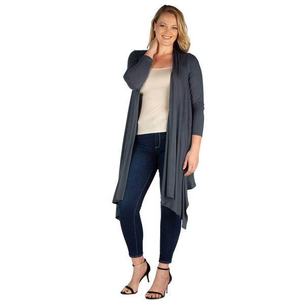 Plus Size 24/7 Comfort Apparel Extra Long Open Front Cardigan - image 