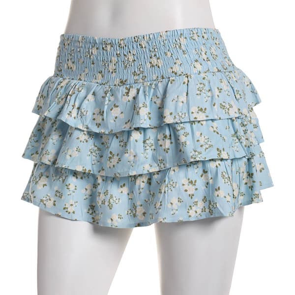 Juniors Derek Heart Challis Ruffle Floral Smock Waist Skort - image 