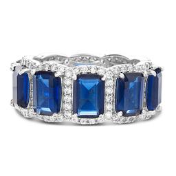 Rhodium Clear & Sapphire CZ Band Ring