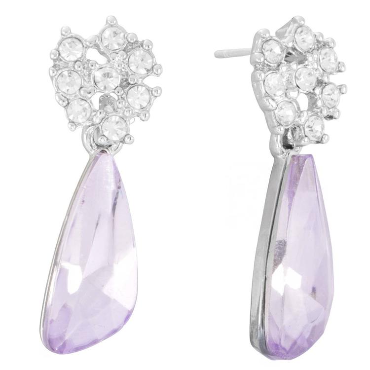 Athra Silver Plated & Violet Crystal Drop Earrings