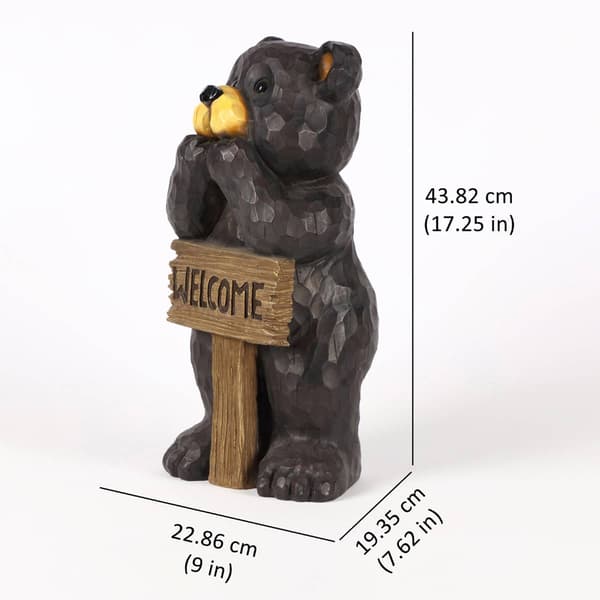 Hi-Line Gift Bear Leaning on Welcome Sign Garden Statue