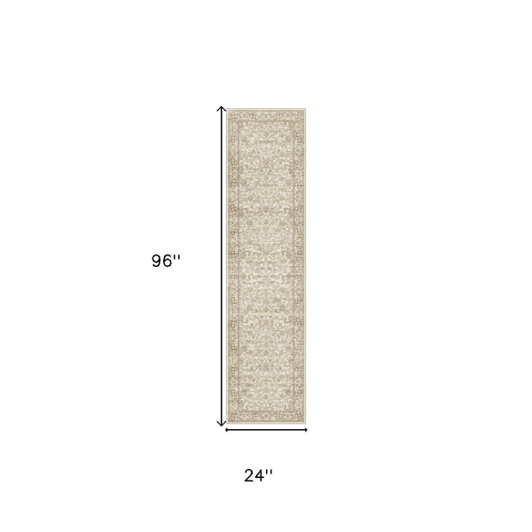 HomeRoots Brown & Ivory Floral Medallion Distressed Runner Rug