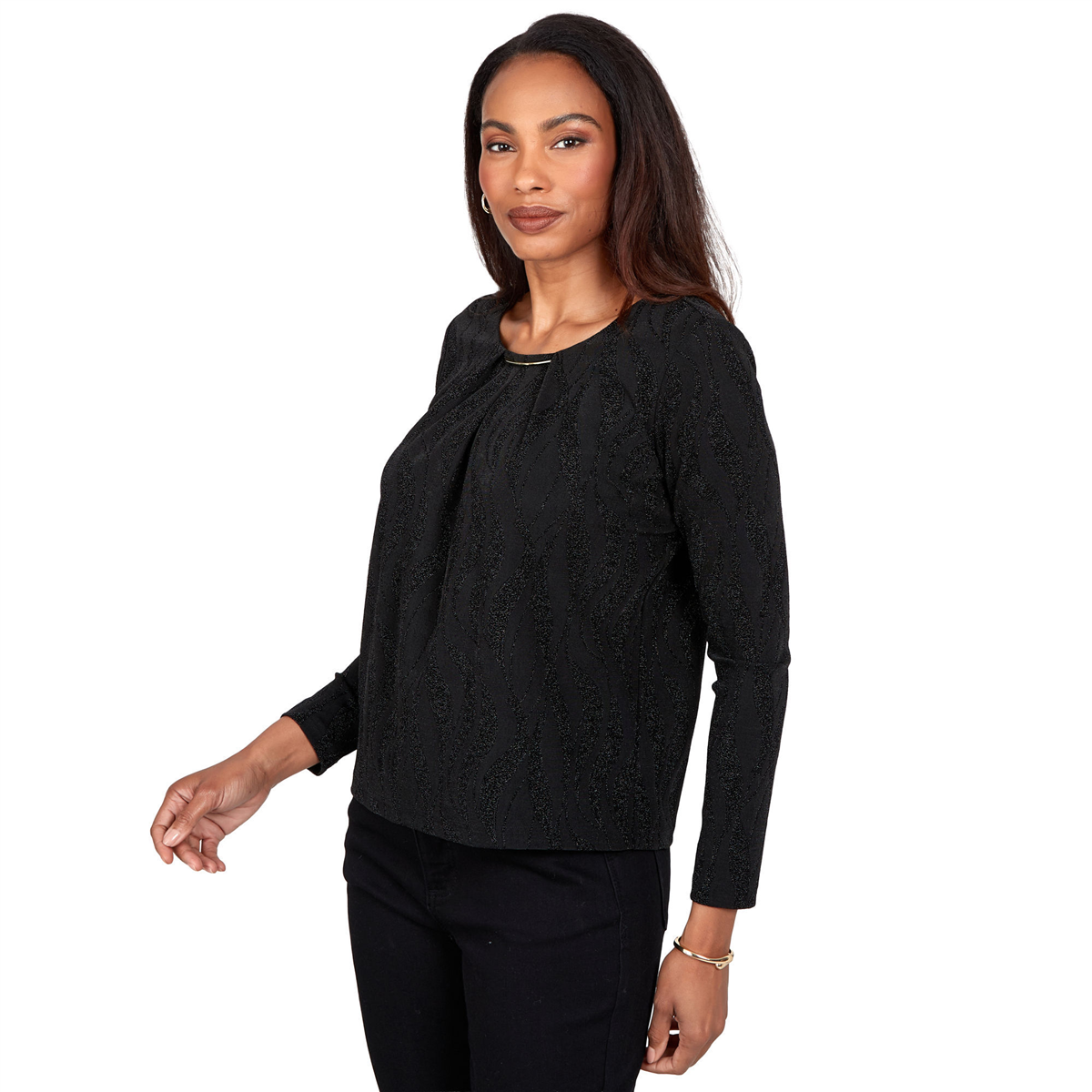 Womens Emaline Soiree Long Sleeve Hardware Neck Detail Blouse
