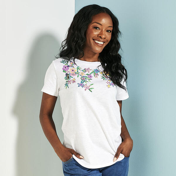 Petite Architect&#40;R&#41; Short Sleeve Crew Neck Floral Butterfly Tee - image 