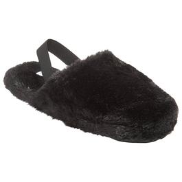 Womens Capelli New York Solid Black Faux Fur Slippers w/Backstrap