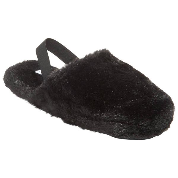 Womens Capelli New York Solid Black Faux Fur Slippers w/Backstrap - image 