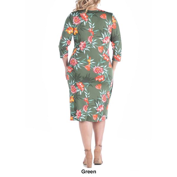 Plus Size 24/7 Comfort Apparel 3/4 Sleeve Surplice Wrap Dress