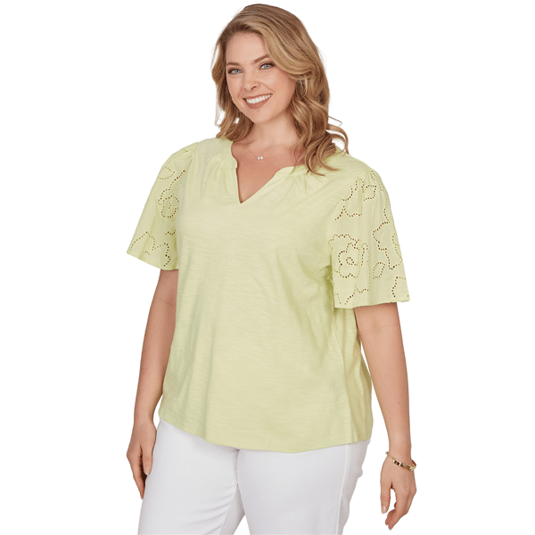 Plus Size Ruby Rd. Renaissance Romance Short Eyelet Sleeve Blouse