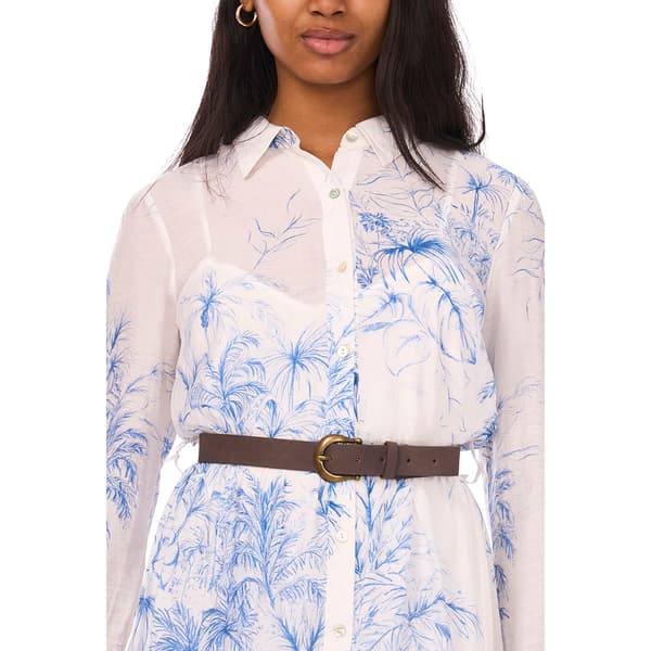 Womens MSK Long Sleeve Leaf Belted Maxi Shirtdress