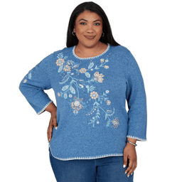 Plus Size Alfred Dunner Ann Arbor Floral Embroidered Sweater
