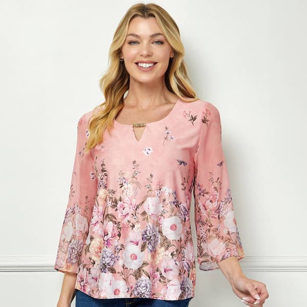 Womens Sara Michelle 3/4 Floral Bell With Bar Neck Pull