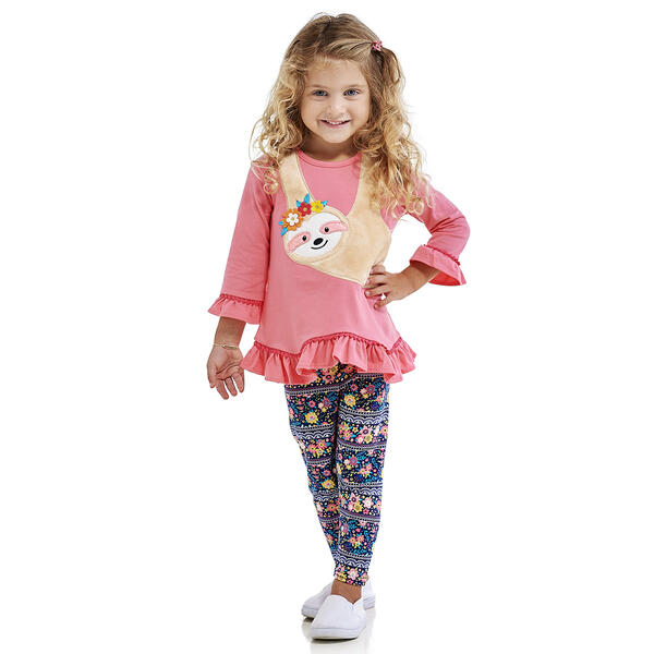 Toddler Girl Rare Editions Sloth Top & Floral Leggings Set - image 