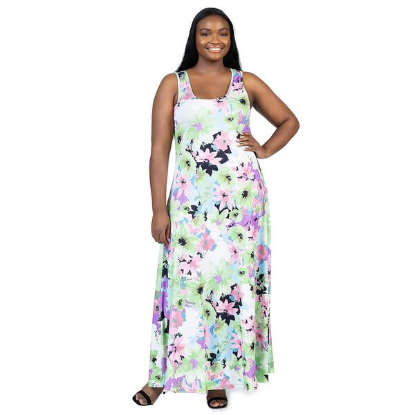 Plus Size 24/7 Comfort Apparel Floral Scoop Neck Maxi Dress - image 