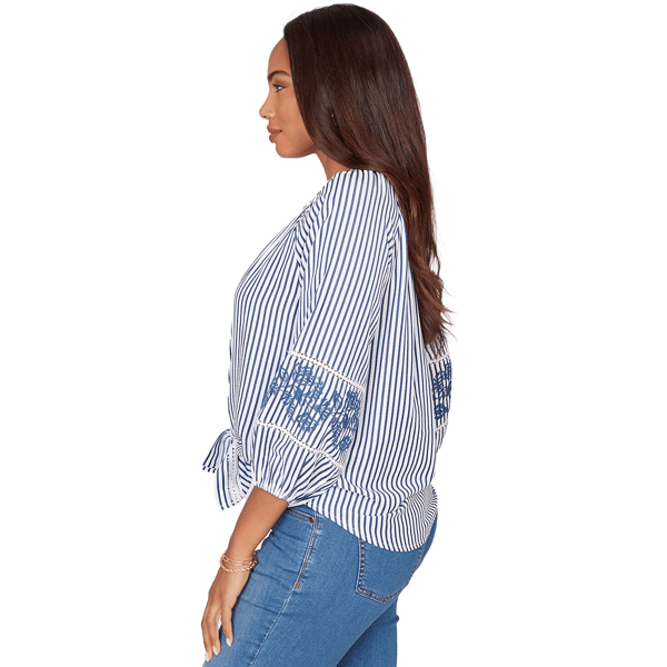 Petite Ruby Rd. French Riviera Seersucker Tie Front Blouse
