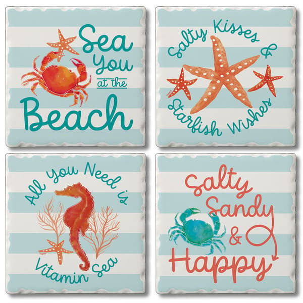 Thirstystone 4pk. 4.25in. Assorted Coral Aqua Square Coasters Set - image 