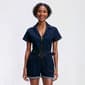 Womens bebe Short Sleeve Notched Collar Denim Short Romper - image 4
