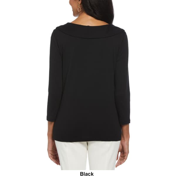 Petite Ella Rafaella&#174; 3/4 Sleeve Solid Marilyn Brooch Blouse