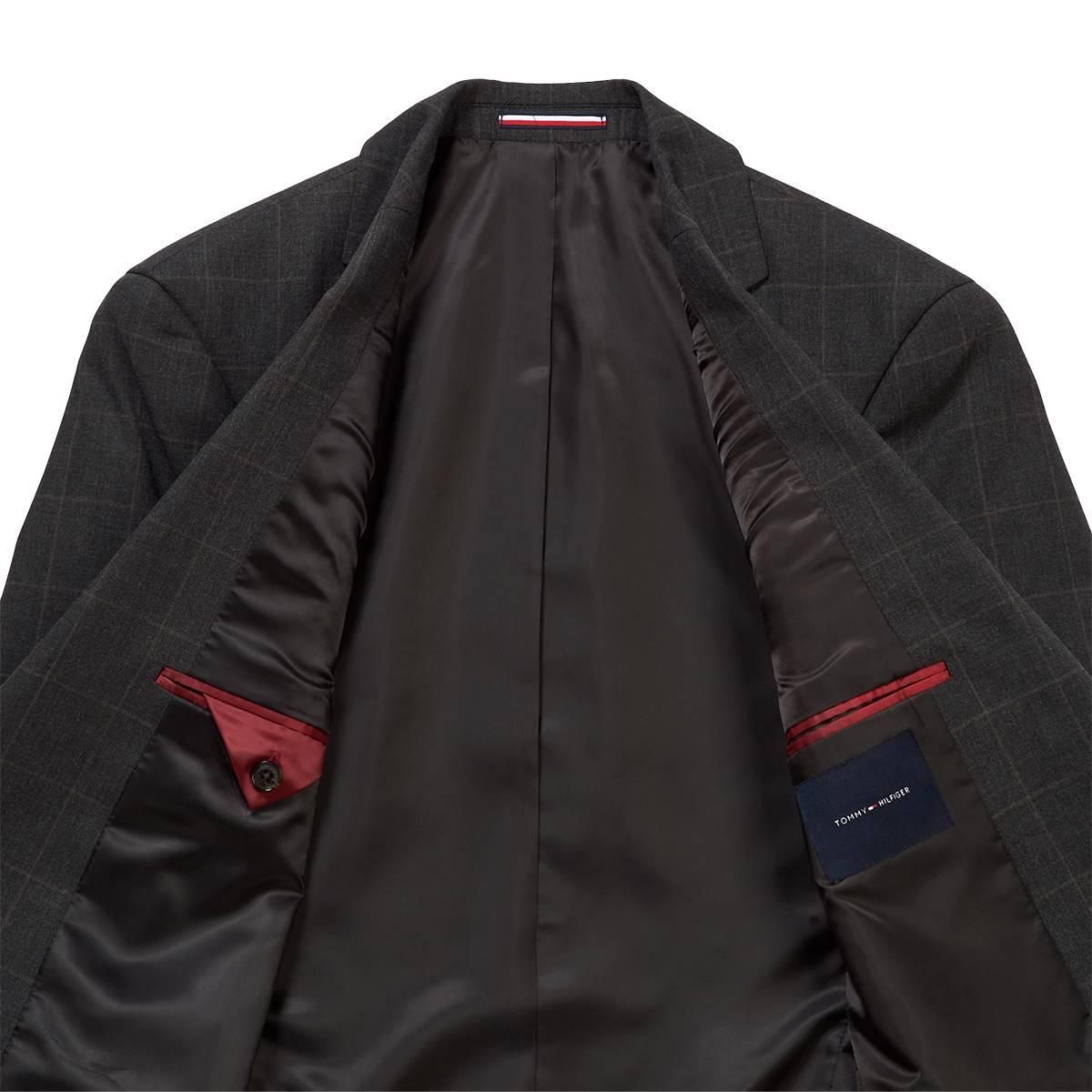 Mens Tommy Hilfiger Windowpane Suit Jacket - Grey/Brown