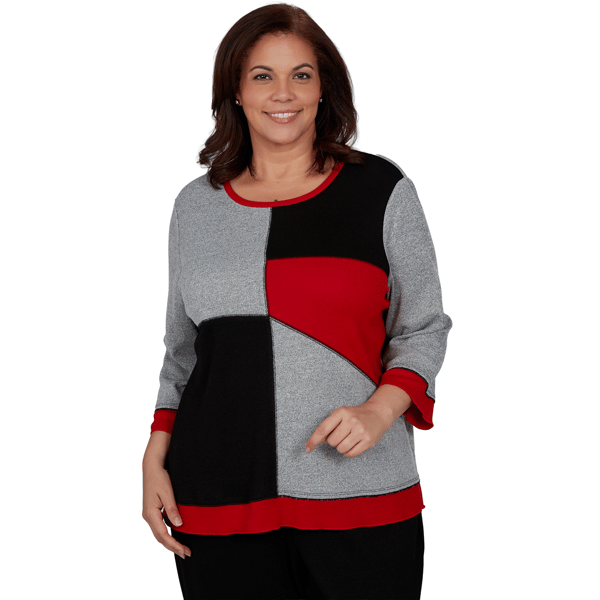 Plus Size Alfred Dunner Classics_F6 Heathered Colorblock Knit Top - image 