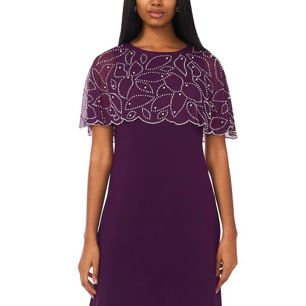 Petite MSK Asymmetric Beaded Capelet Evening Gown