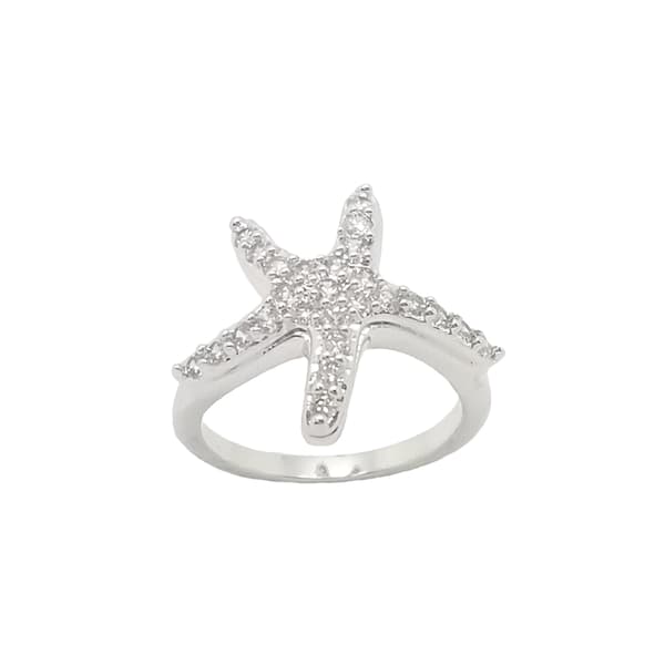 Sea Life Silver Plated Cubic Zirconia Starfish Ring - image 