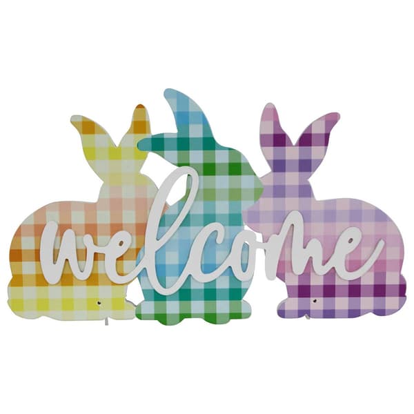 Northlight Seasonal Gingham Bunnies Welcome Easter Wall Sign - image 