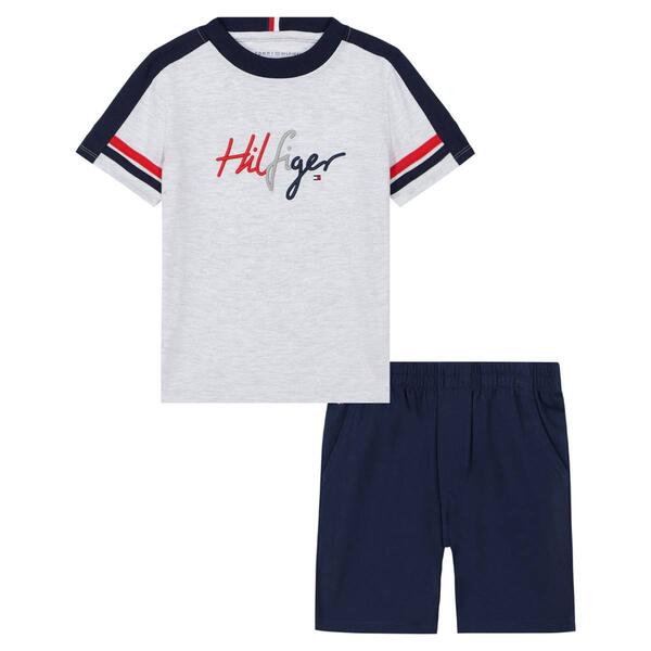 Toddler Boy Tommy Hilfiger Stripe Sleeve Tee & Woven Shorts Set - image 