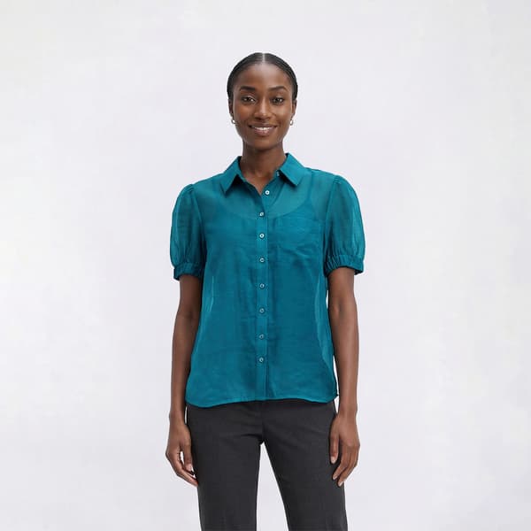 Womens Nicole Miller Short Sleeve Button Front Solid Blouse - image 